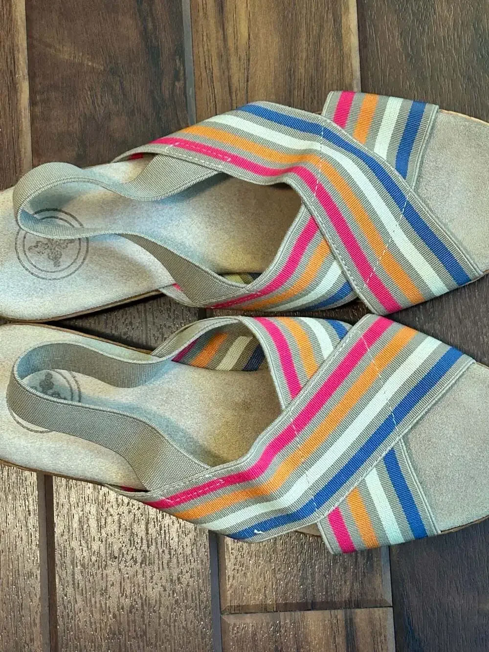 Charleston Shoe Co. Atlantic Stripe Elastic Cross-Strap Wedge Sandals Resort
